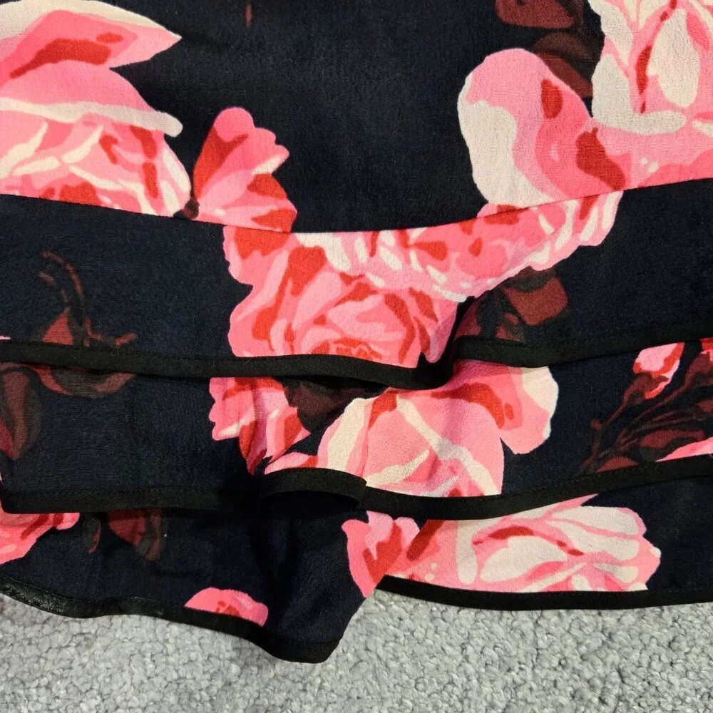 Kate Spade Rosa Black Pink Floral Tiered Ruffle Dress Romantic Date Night